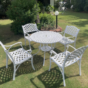 Imperial Outdoor Patio & Garden Furniture Set – 1 Round Table 4 Chairs – White