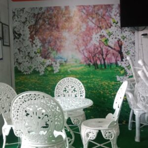 Maharaja Outdoor Patio & Garden Furniture – 1 Round Table 4 Chairs – White Color / Glossy Finish