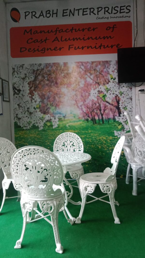 Maharaja Outdoor Patio & Garden Furniture – 1 Round Table 4 Chairs – White Color / Glossy Finish - Image 2