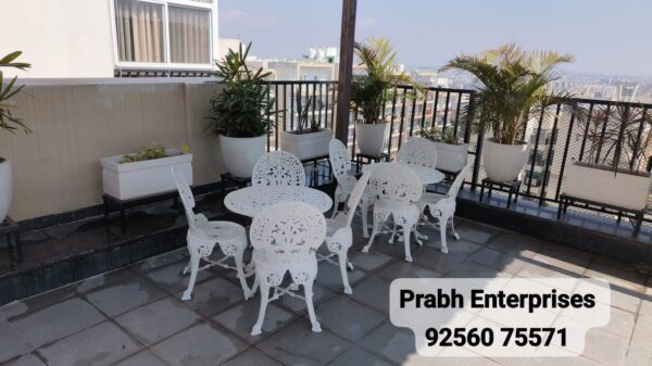 Maharaja Outdoor Patio & Garden Furniture – 1 Round Table 4 Chairs – White Color / Glossy Finish - Image 4