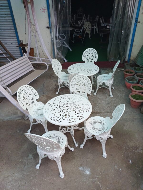Maharaja Outdoor Patio & Garden Furniture – 1 Round Table 4 Chairs – White Color / Glossy Finish - Image 7