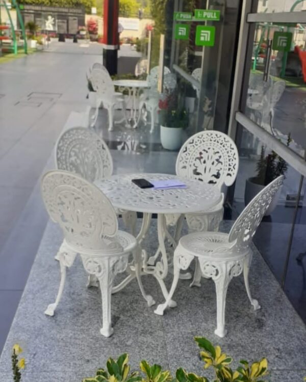 Maharaja Outdoor Patio & Garden Furniture – 1 Round Table 4 Chairs – White Color / Glossy Finish - Image 3