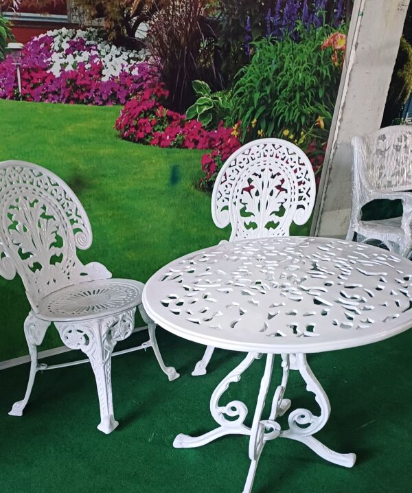 Maharaja Outdoor Patio & Garden Furniture – 1 Round Table 4 Chairs – White Color / Glossy Finish - Image 6