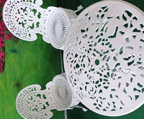 Maharaja Outdoor Patio & Garden Furniture – 1 Round Table 4 Chairs – White Color / Glossy Finish - Image 5